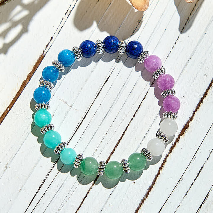 Bracciale di perline in apatite blu naturale e amazzonite Olivenorma 