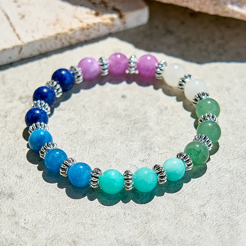 Bracciale di perline in apatite blu naturale e amazzonite Olivenorma 
