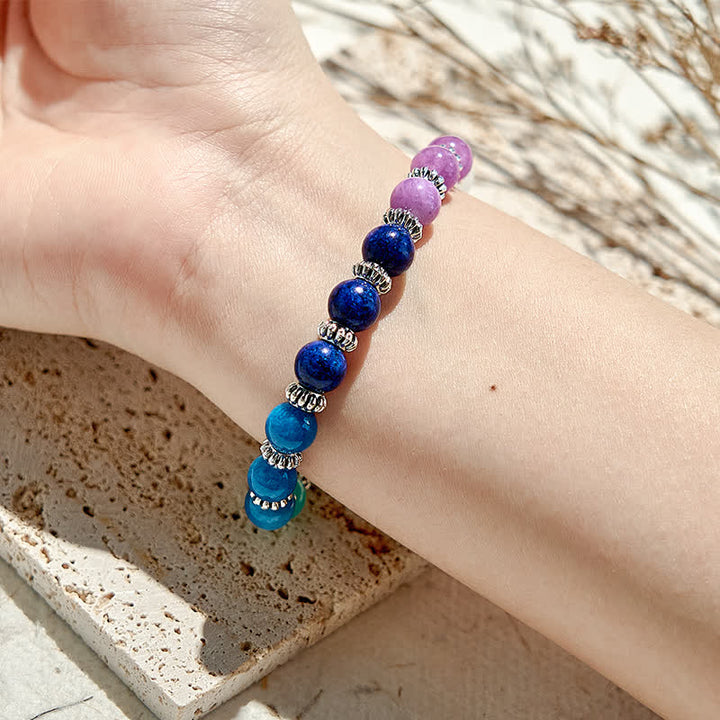 Bracciale di perline in apatite blu naturale e amazzonite Olivenorma 