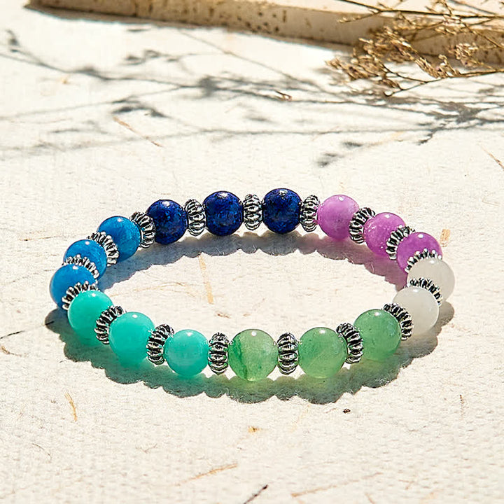 Bracciale di perline in apatite blu naturale e amazzonite Olivenorma 