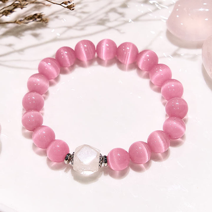 Braccialetto di perline in pietra occhio di gatto rosa glitterato Olivenorma