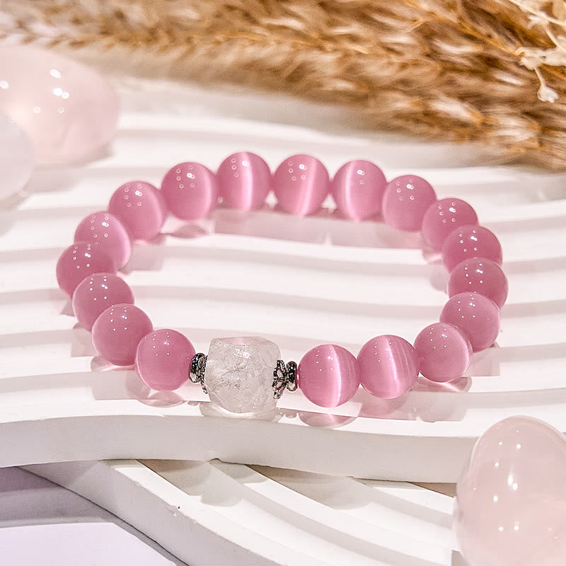 Braccialetto di perline in pietra occhio di gatto rosa glitterato Olivenorma
