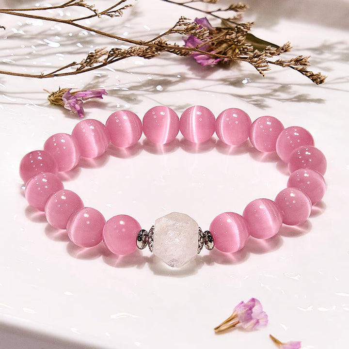 Braccialetto di perline in pietra occhio di gatto rosa glitterato Olivenorma