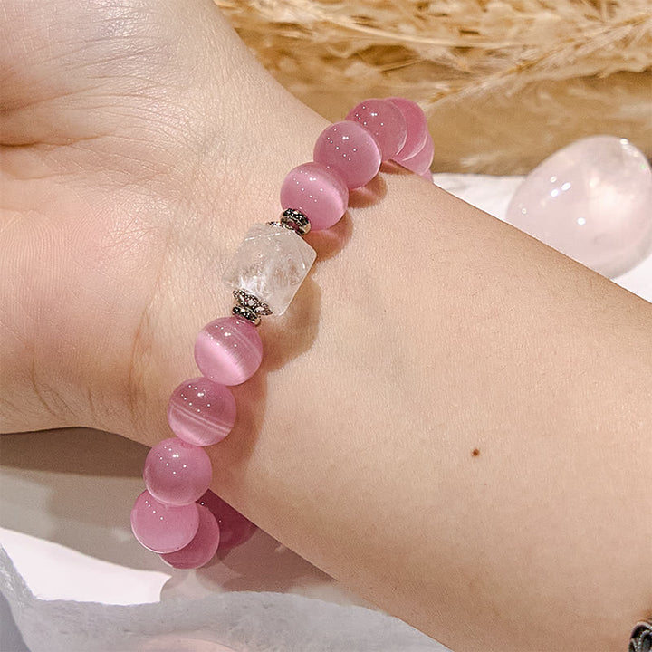 Braccialetto di perline in pietra occhio di gatto rosa glitterato Olivenorma