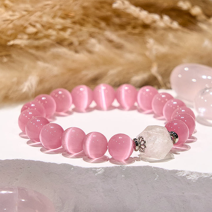 Braccialetto di perline in pietra occhio di gatto rosa glitterato Olivenorma
