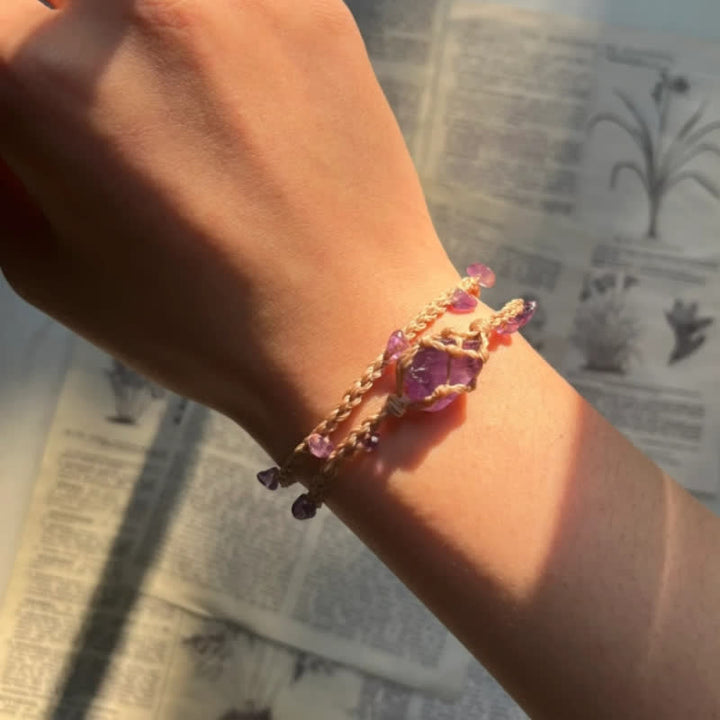 Bracciale intrecciato in cristallo di ametista naturale Olivenorma 