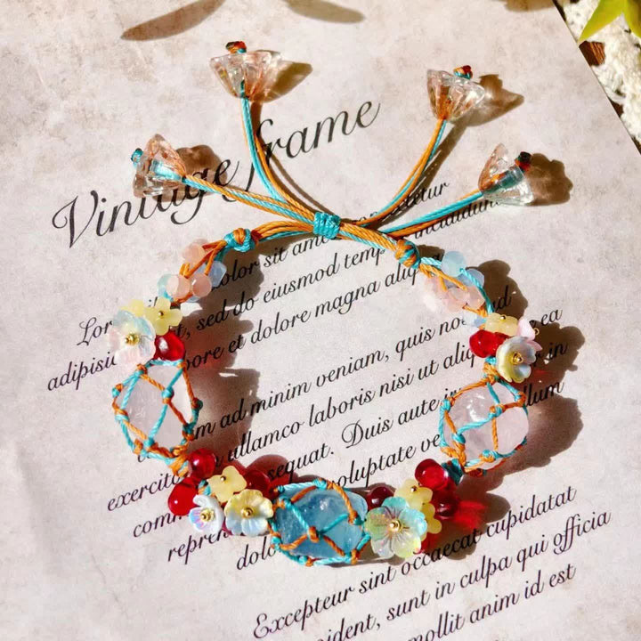Bracciale intrecciato in cristallo di quarzo rosa e acquamarina Olivenorma 
