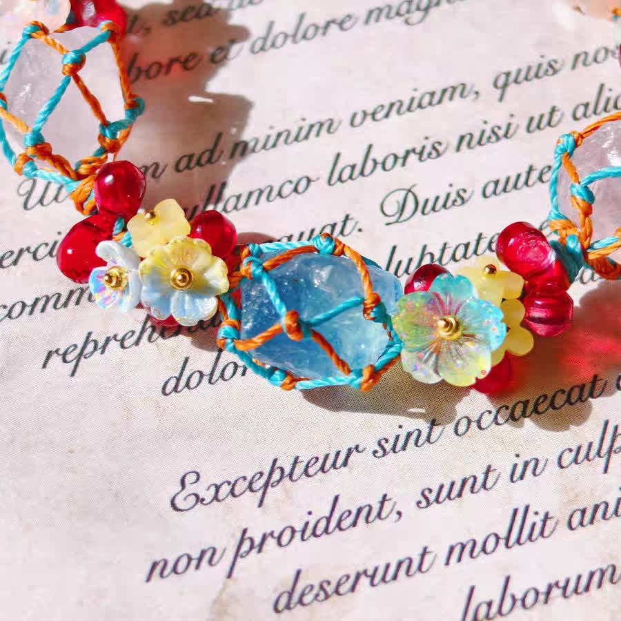 Bracciale intrecciato in cristallo di quarzo rosa e acquamarina Olivenorma 