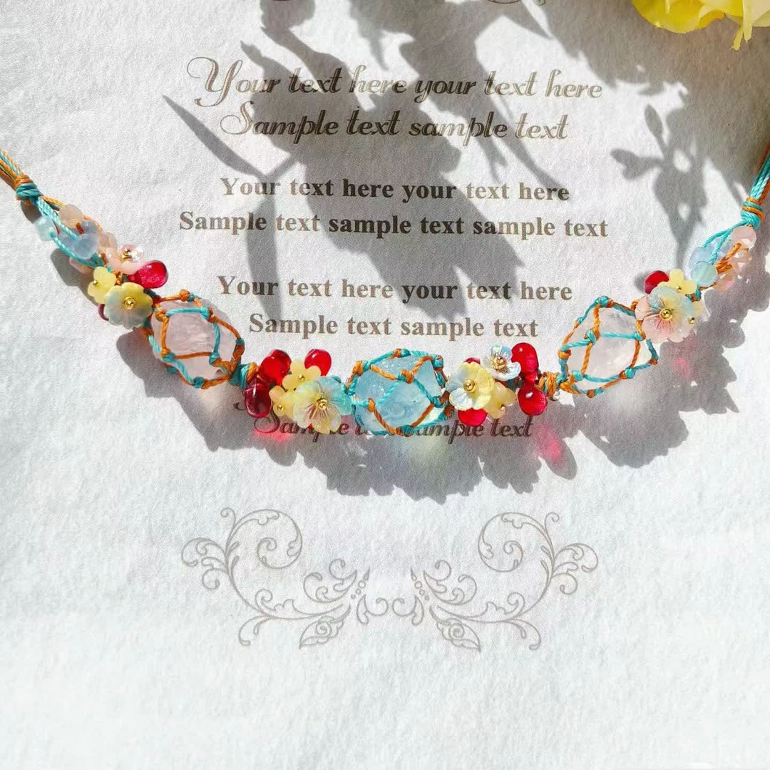 Bracciale intrecciato in cristallo di quarzo rosa e acquamarina Olivenorma 