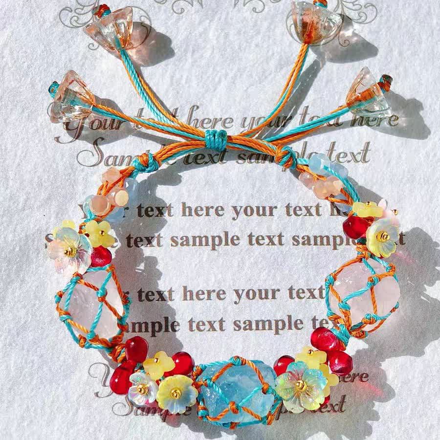 Bracciale intrecciato in cristallo di quarzo rosa e acquamarina Olivenorma 
