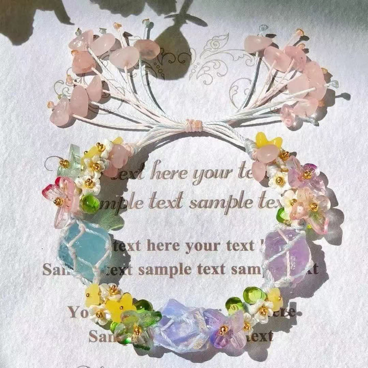 Bracciale intrecciato in cristallo di opalite, quarzo rosa e acquamarina Olivenorma 