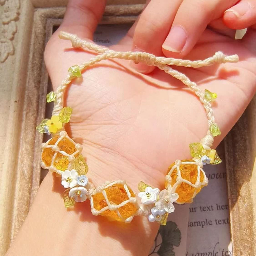 Bracciale intrecciato in cristallo di peridoto e citrino naturale Olivenorma