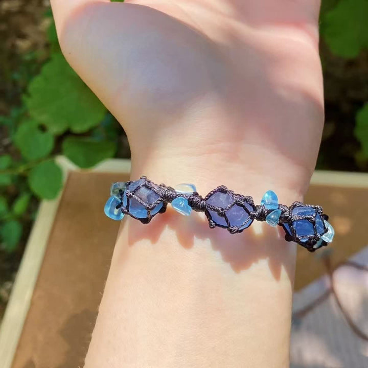 Bracciale intrecciato in apatite blu acquamarina naturale Olivenorma 