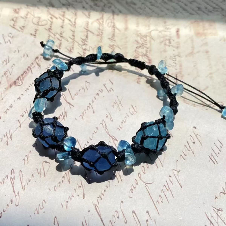 Bracciale intrecciato in apatite blu acquamarina naturale Olivenorma 