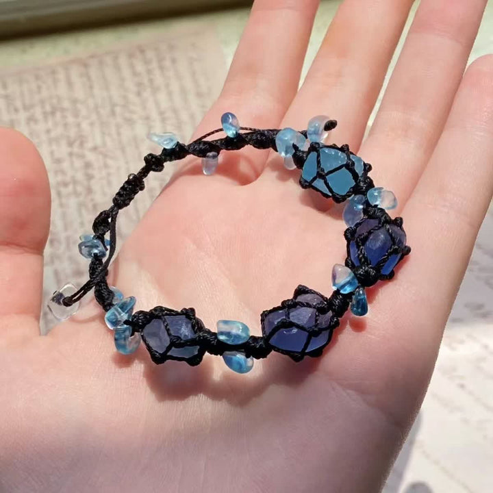 Bracciale intrecciato in apatite blu acquamarina naturale Olivenorma 