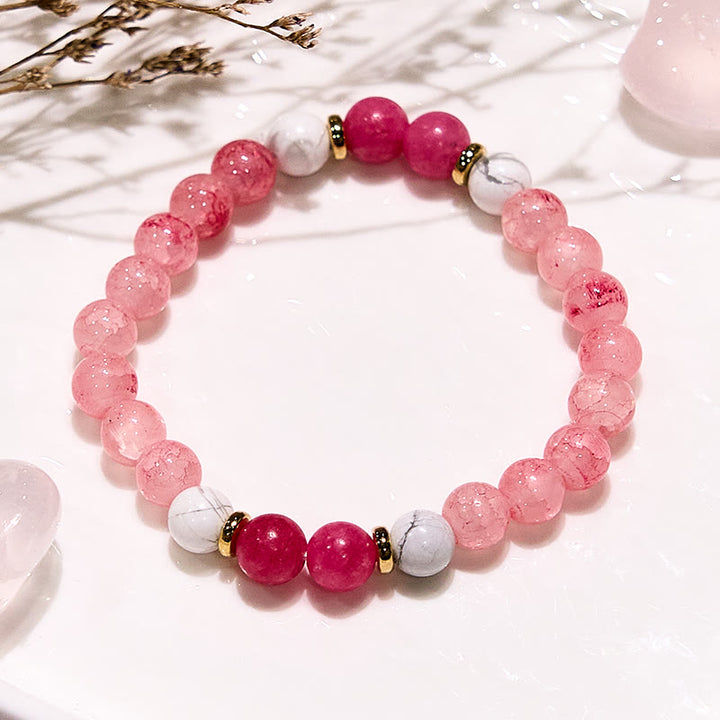 Bracciale di perline rotonde per meditazione yoga in quarzo rosa Olivenorma 