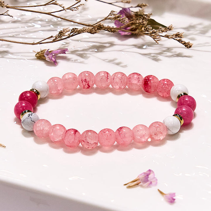 Bracciale di perline rotonde per meditazione yoga in quarzo rosa Olivenorma 