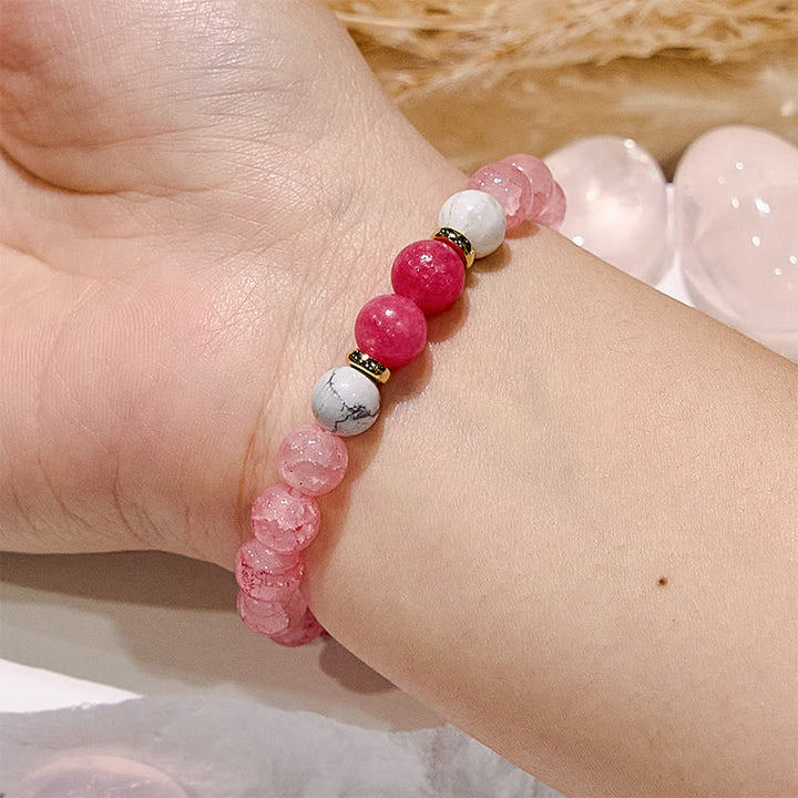 Bracciale di perline rotonde per meditazione yoga in quarzo rosa Olivenorma 