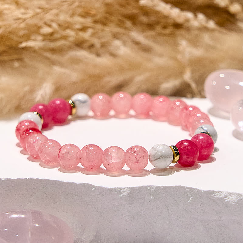 Bracciale di perline rotonde per meditazione yoga in quarzo rosa Olivenorma 