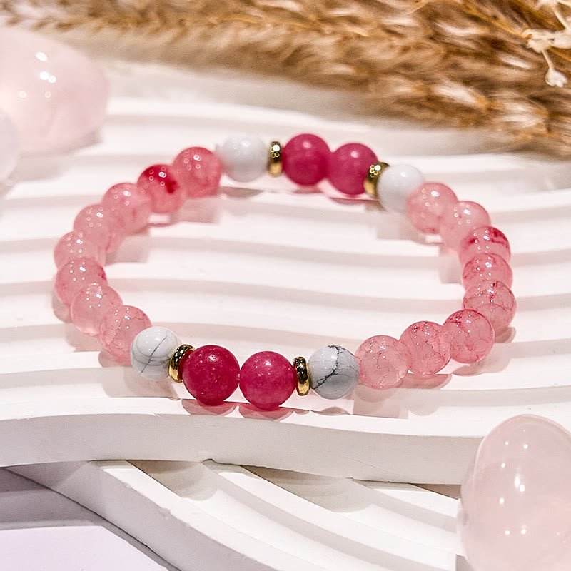 Bracciale di perline rotonde per meditazione yoga in quarzo rosa Olivenorma 