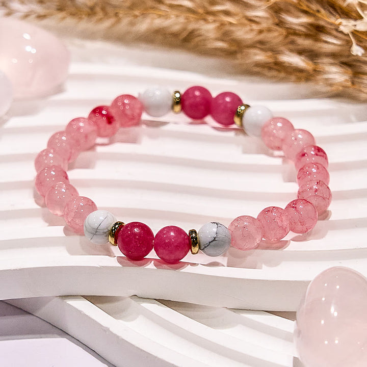 Bracciale di perline rotonde per meditazione yoga in quarzo rosa Olivenorma 