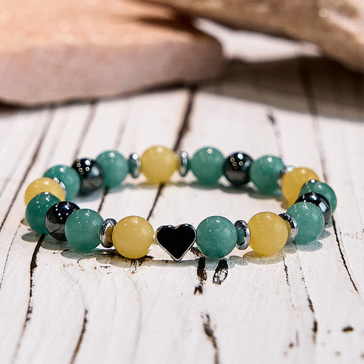 Braccialetto di perline a forma di cuore in giada gialla e avventurina verde Olivenorma 