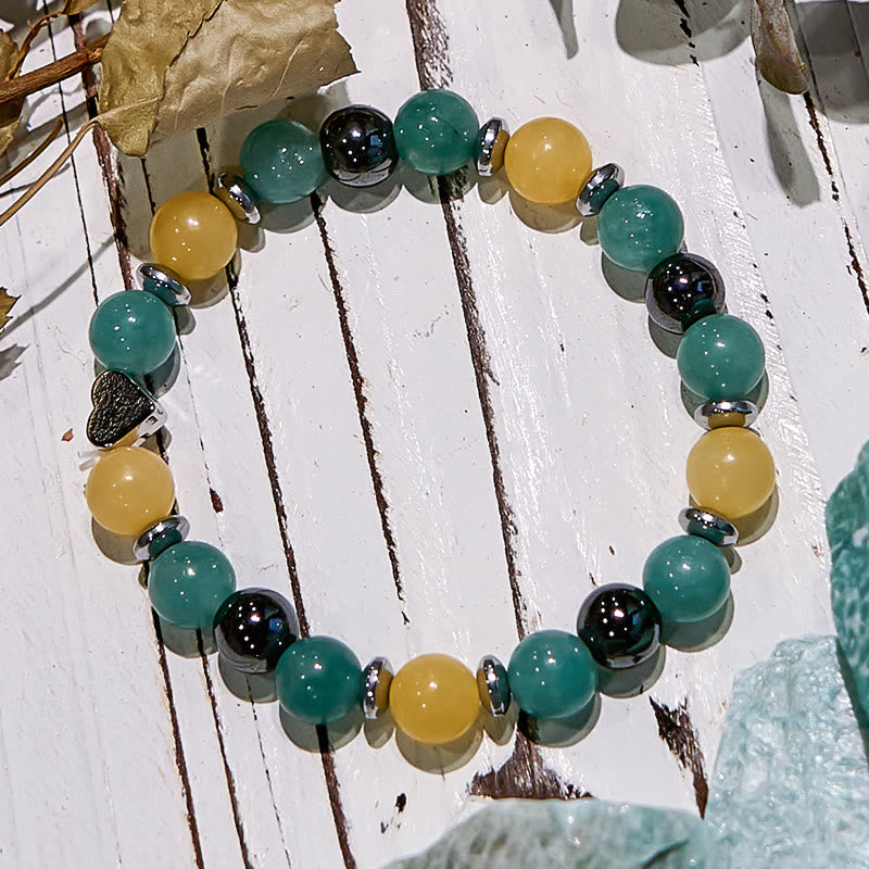 Braccialetto di perline a forma di cuore in giada gialla e avventurina verde Olivenorma 