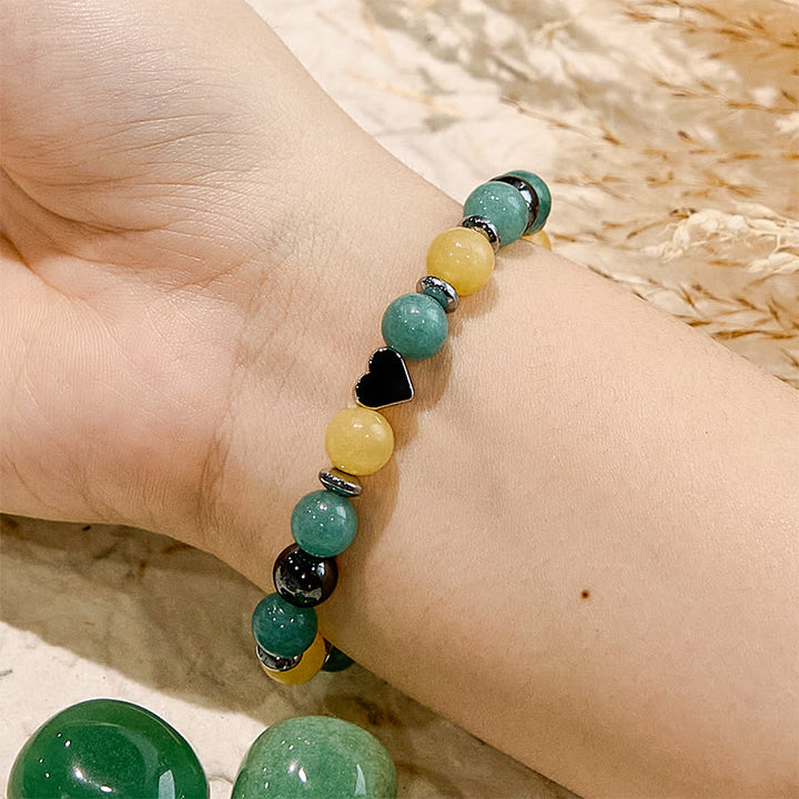 Braccialetto di perline a forma di cuore in giada gialla e avventurina verde Olivenorma 