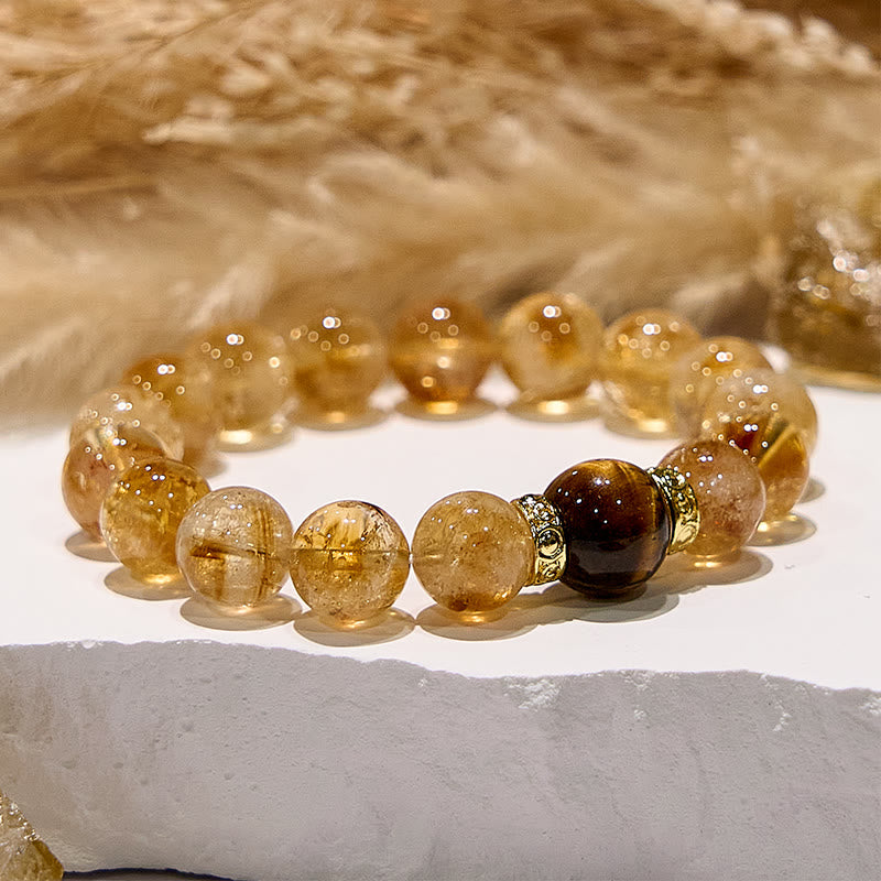 Braccialetto di perline con pietra preziosa naturale occhio di tigre citrino Olivenorma 