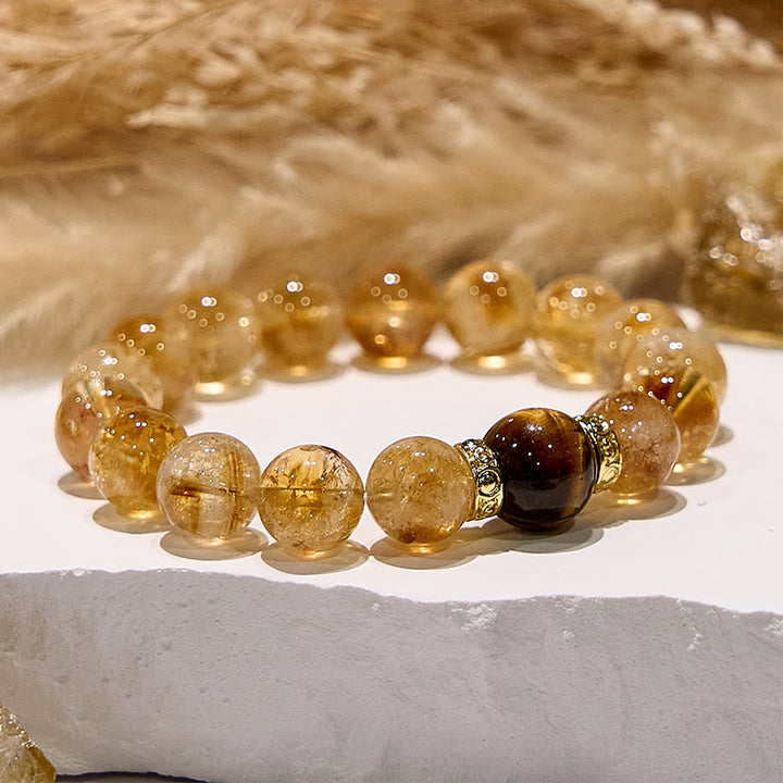 Braccialetto di perline con pietra preziosa naturale occhio di tigre citrino Olivenorma 