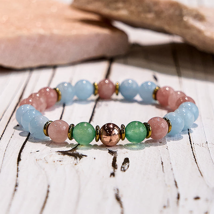 Bracciale perline Bestie in quarzo rosa naturale Olivenorma 