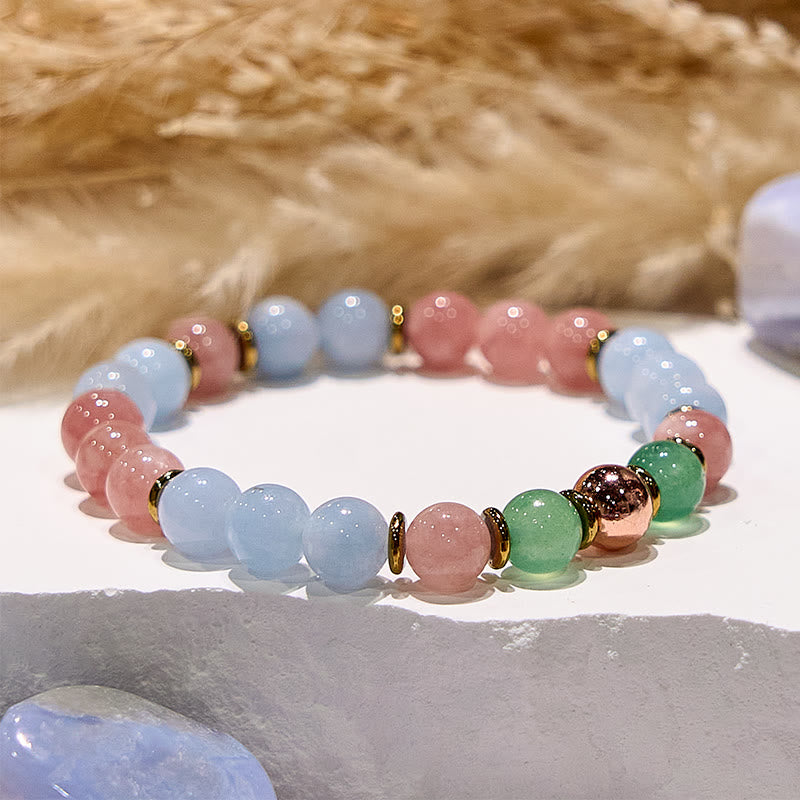 Bracciale perline Bestie in quarzo rosa naturale Olivenorma 