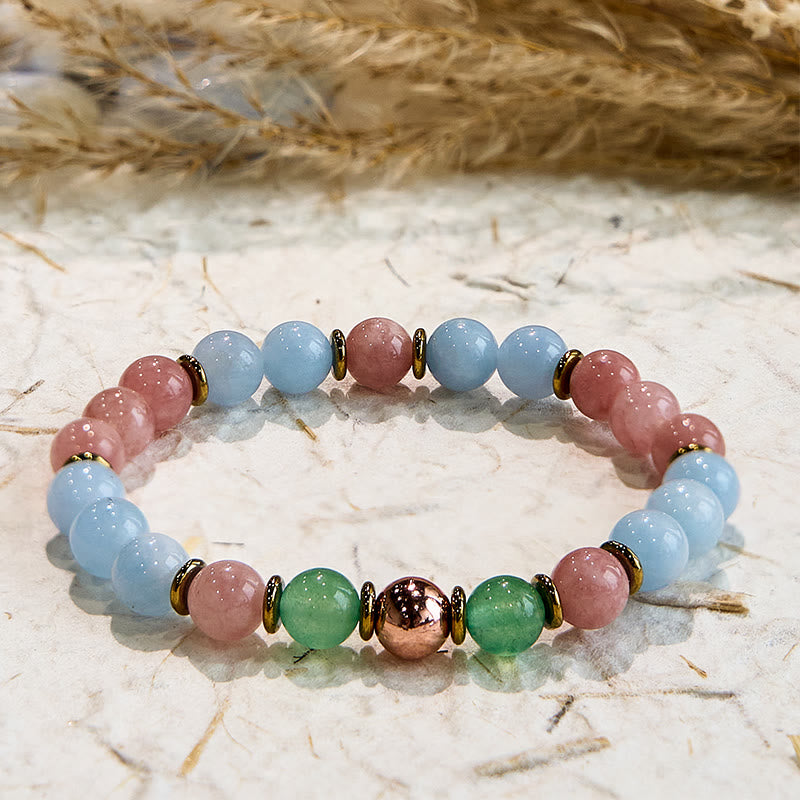 Bracciale perline Bestie in quarzo rosa naturale Olivenorma 