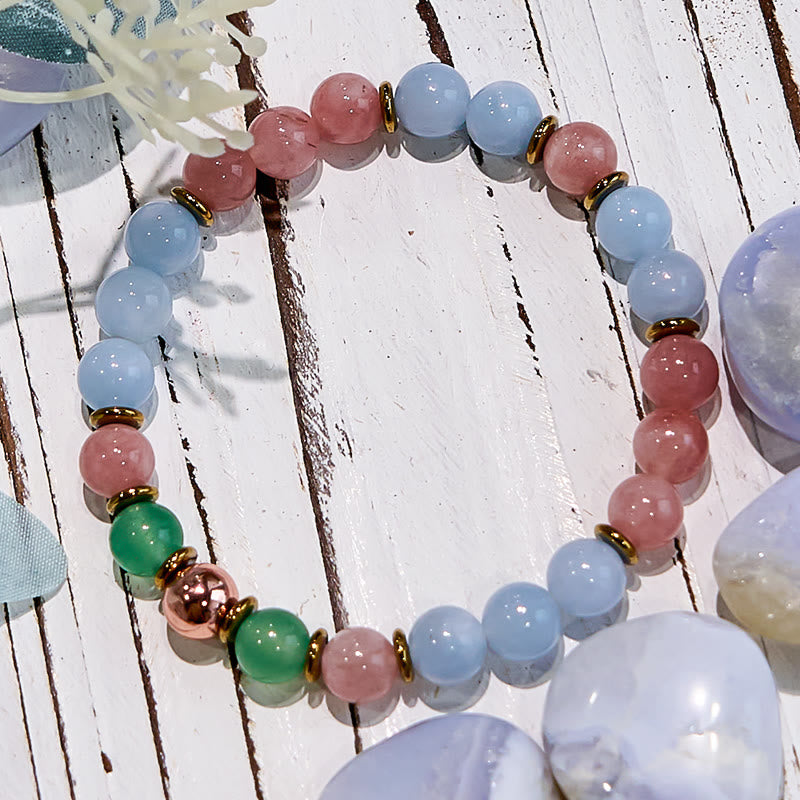 Bracciale perline Bestie in quarzo rosa naturale Olivenorma 