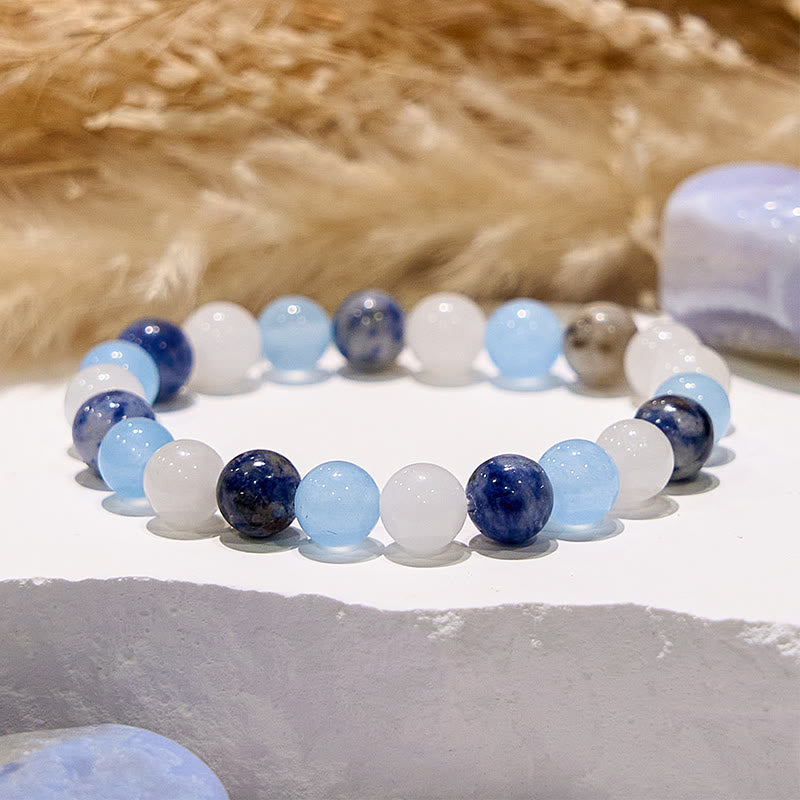 Bracciale Olivenorma con gemme di giada bianca sodalite acquamarina naturale 
