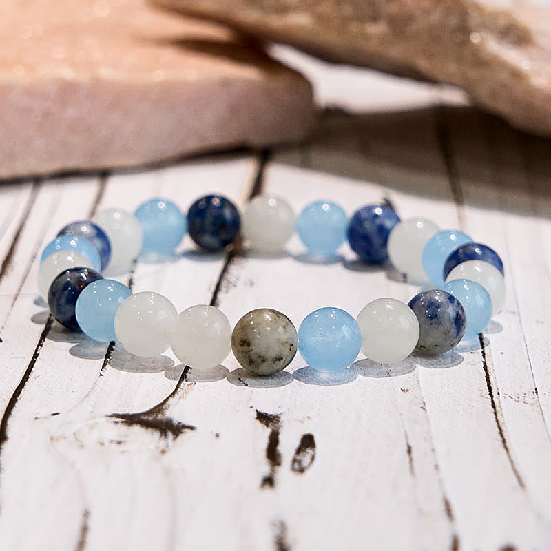 Bracciale Olivenorma con gemme di giada bianca sodalite acquamarina naturale 
