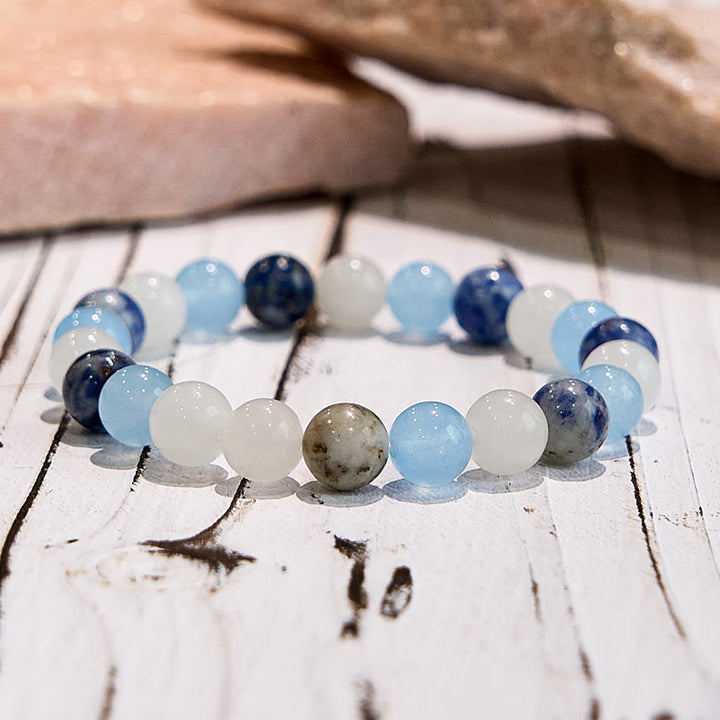 Bracciale Olivenorma con gemme di giada bianca sodalite acquamarina naturale 