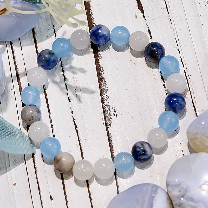 Bracciale Olivenorma con gemme di giada bianca sodalite acquamarina naturale 