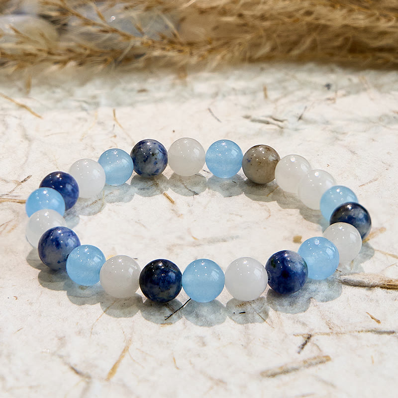 Bracciale Olivenorma con gemme di giada bianca sodalite acquamarina naturale 