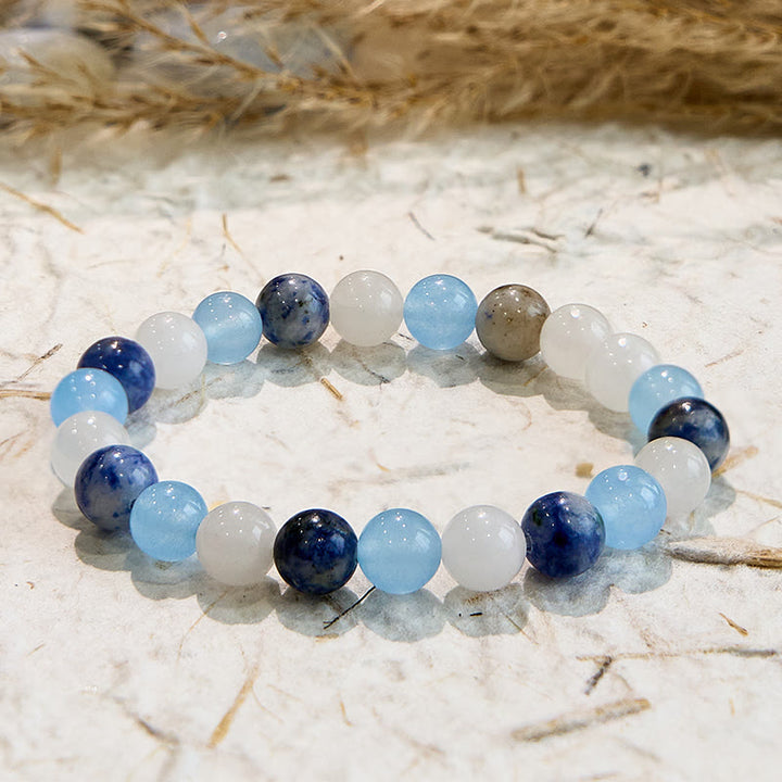 Bracciale Olivenorma con gemme di giada bianca sodalite acquamarina naturale 