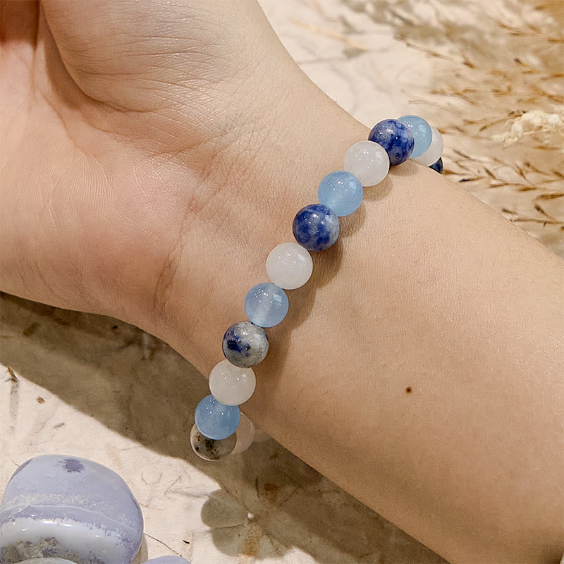 Bracciale Olivenorma con gemme di giada bianca sodalite acquamarina naturale 