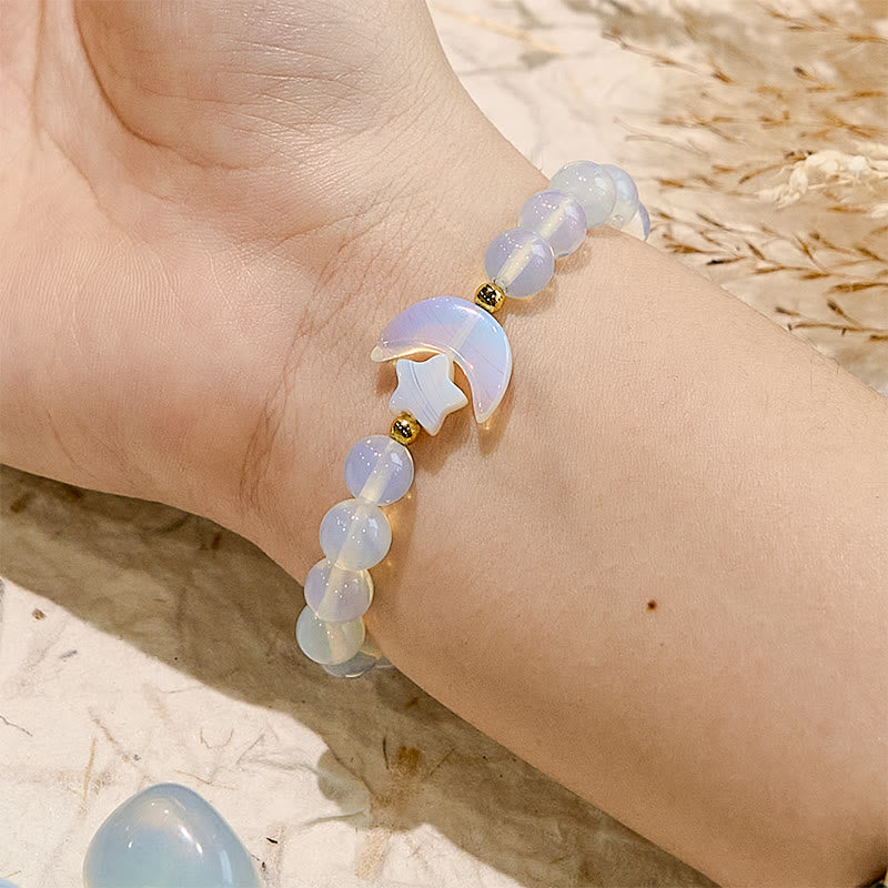Braccialetto di perline con luna e stelle in opale chakra Olivenorma