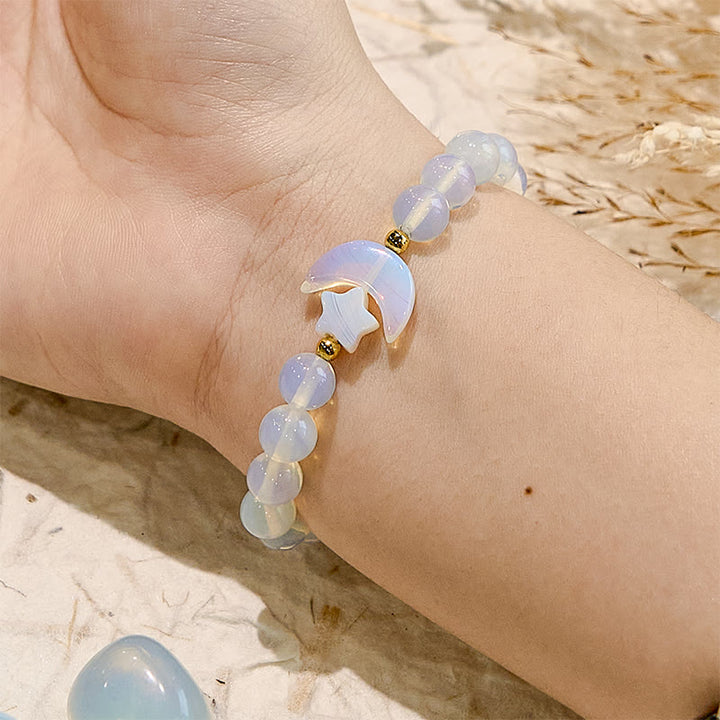 Braccialetto di perline con luna e stelle in opale chakra Olivenorma