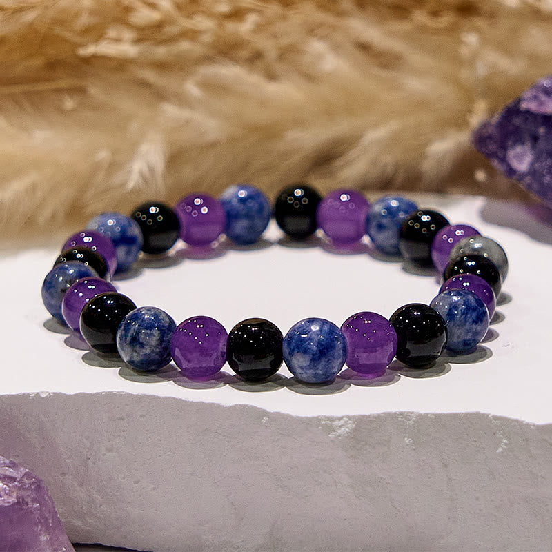 Bracciale Olivenorma Dark Style con gemme di sodalite, ossidiana e ametista 