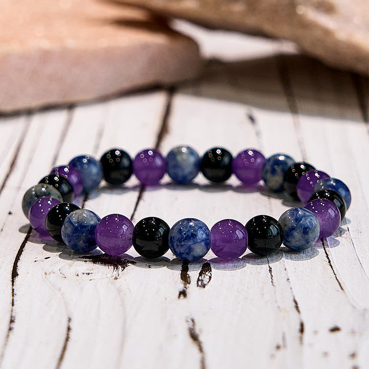 Bracciale Olivenorma Dark Style con gemme di sodalite, ossidiana e ametista 