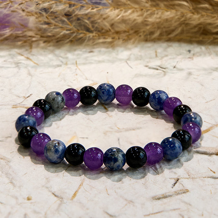 Bracciale Olivenorma Dark Style con gemme di sodalite, ossidiana e ametista 