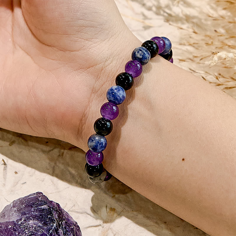 Bracciale Olivenorma Dark Style con gemme di sodalite, ossidiana e ametista 