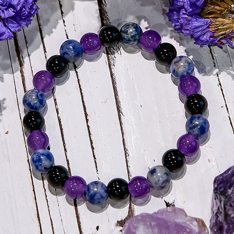 Bracciale Olivenorma Dark Style con gemme di sodalite, ossidiana e ametista 