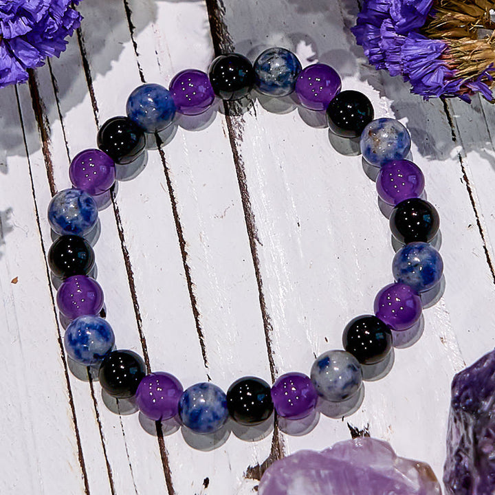 Bracciale Olivenorma Dark Style con gemme di sodalite, ossidiana e ametista 