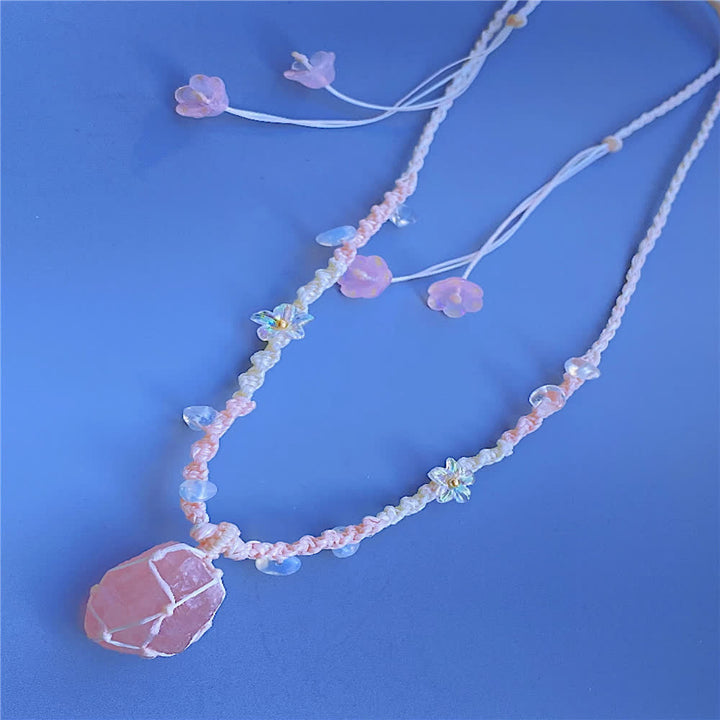 Collana intrecciata in cristallo di opalite al quarzo rosa Olivenorma 